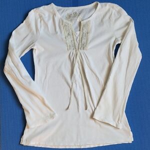 Old Navy Cream Long Sleeve Top with Silver, Gold, & Bead Accents
